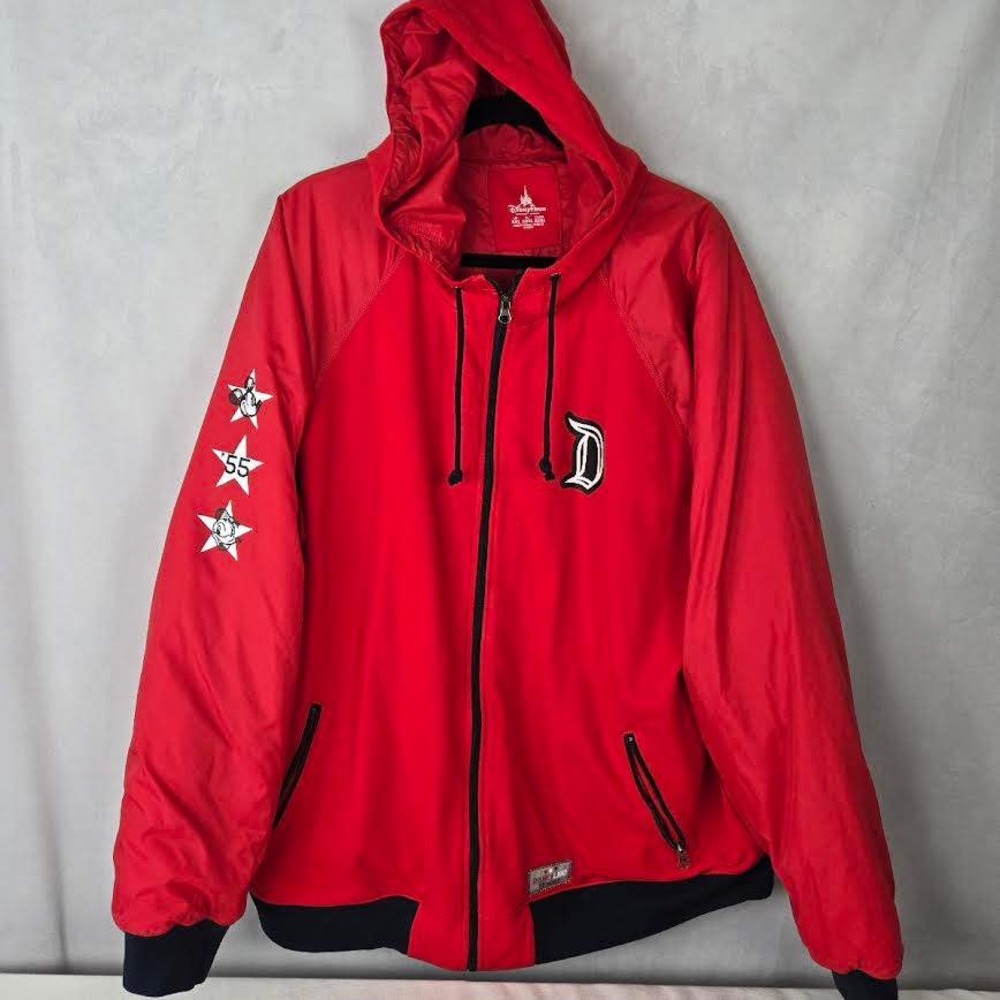 VTG Disney Disneyland Resort‎ Red Zip Up Hoodie Jacket Mickey Mouse Stars 2XL